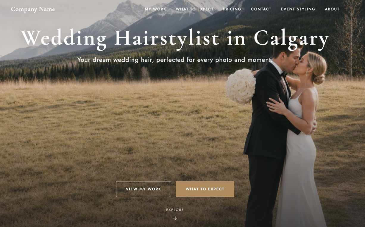 Bridal and wedding hairstyling website homepage